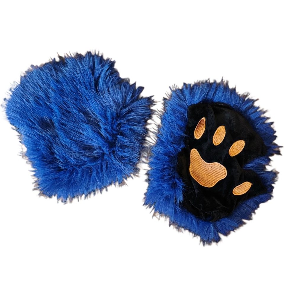 Supa Royal Bright Blue Faux Furry Paw Gloves - Fingerless